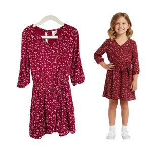 Abercrombie Kids Dress Girls 5-6 Red White Floral Ditsy Print Long Sleeve Bow